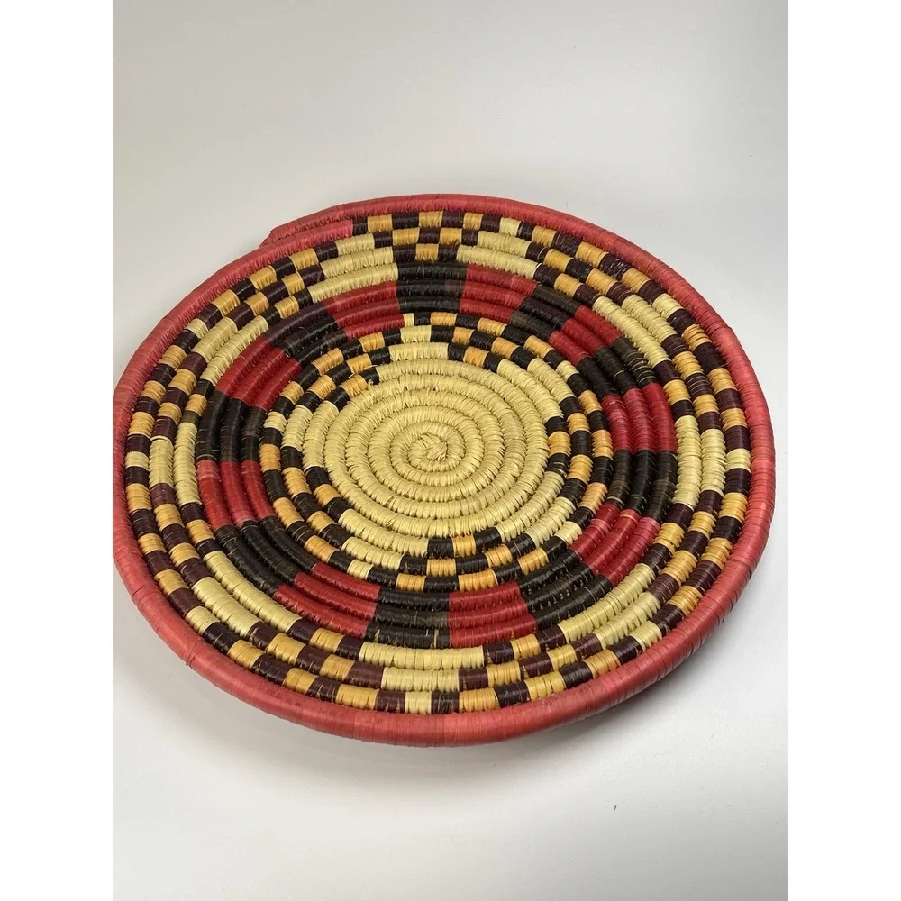 Handmade Colorful Round‎ Sweetgrass Coiled Basket Wall Table Decor Tray  11-12